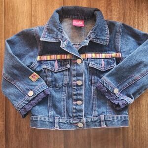 Barbie Kids Denim Jacket Pink Stitch Floral Embroidery Size 4